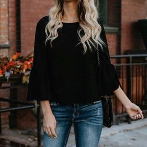 Bell Sleeve Faux Suede Top